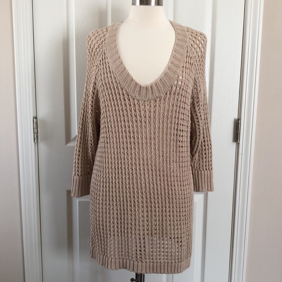 American Rag Sweaters - American Rag Open Knit Sweater Tan Cotton 3/4 Sleeve Scoop Neck Size 3X NWT
